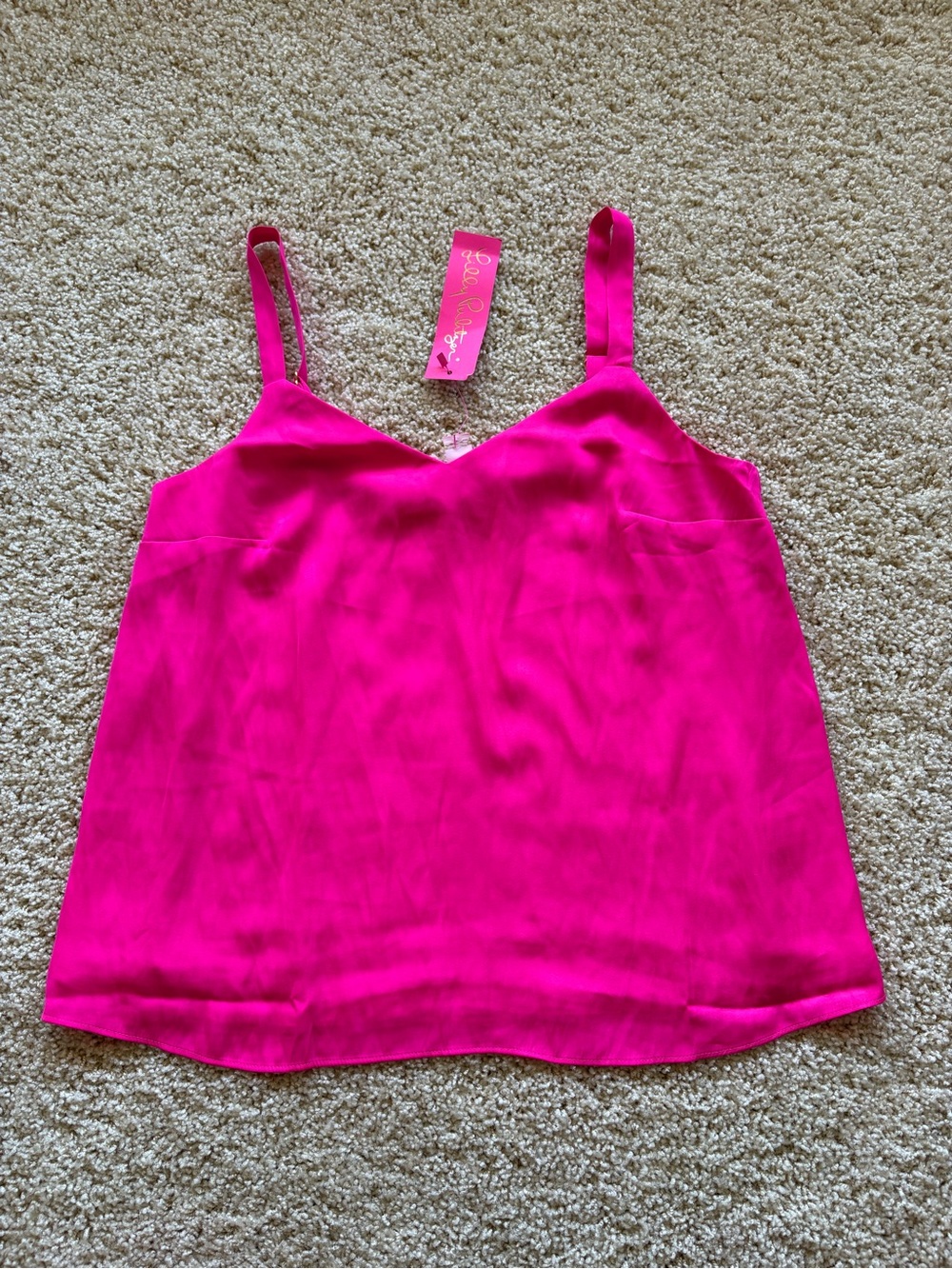 Lilly Pulitzer Nadia Satin Cami Pink Palms Spaghetti Strap Tank Top Size 2 NWT